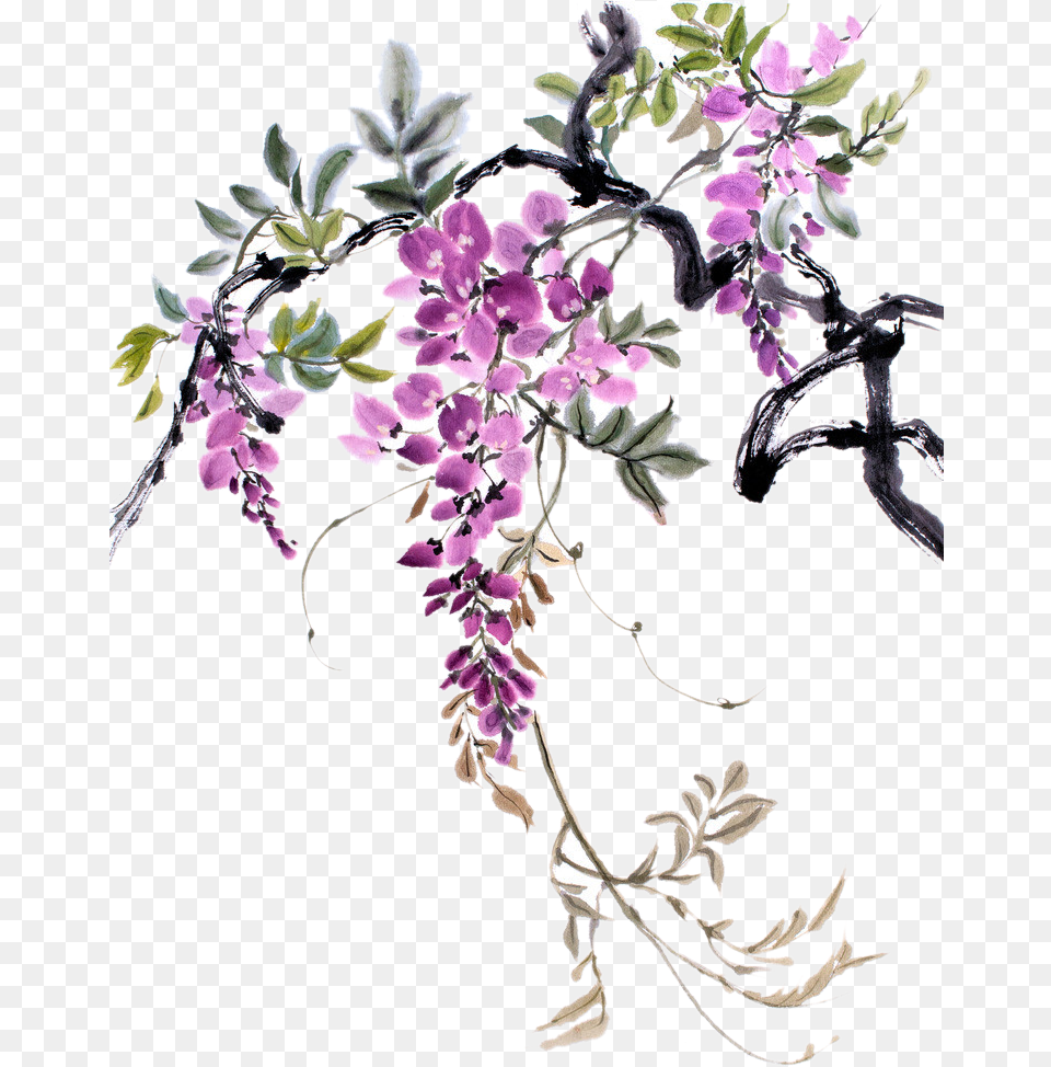 Vines Images Chinese Painting Flowers Purple, Art, Plant, Pattern, Graphics Free Transparent Png