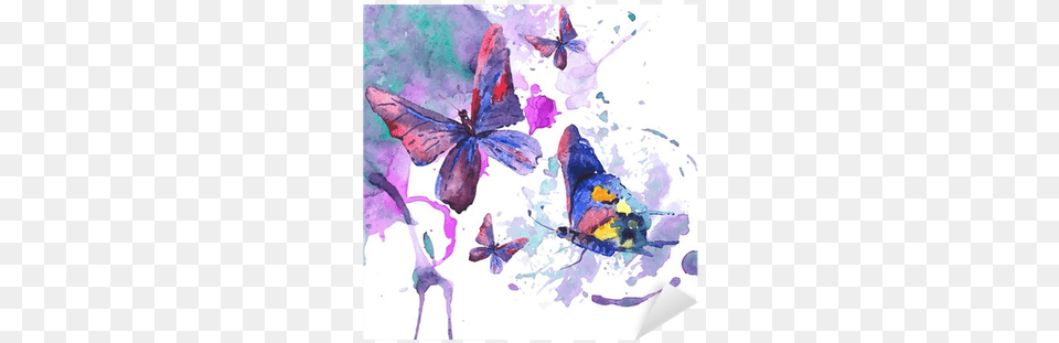Vinilo Pixerstick Fondo De Acuarela Abstracta Con Mariposas Watercolor Butterflies, Art, Modern Art, Painting, Purple Png