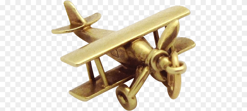 Vintage 14k Gold 3d Moveable Biplane Airplane Charm 1930s Solid, Bronze, Aircraft, Transportation, Vehicle Png
