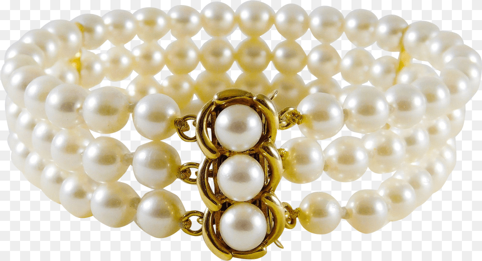 Vintage 14k Gold And Lustrous 3 Strand White Pearl, Accessories, Jewelry, Necklace, Bracelet Png