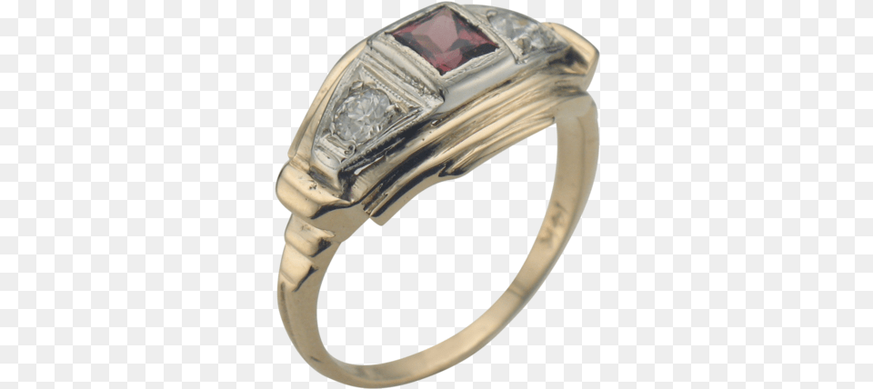 Vintage 14k Yellow Gold 3 Stone Garnet Diamond Ring, Accessories, Jewelry, Silver, Gemstone Png Image