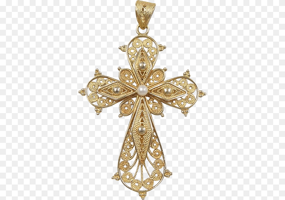 Vintage 18k Gold Filigree Cross Pendant With Pendant, Accessories, Jewelry, Symbol, Locket Free Png