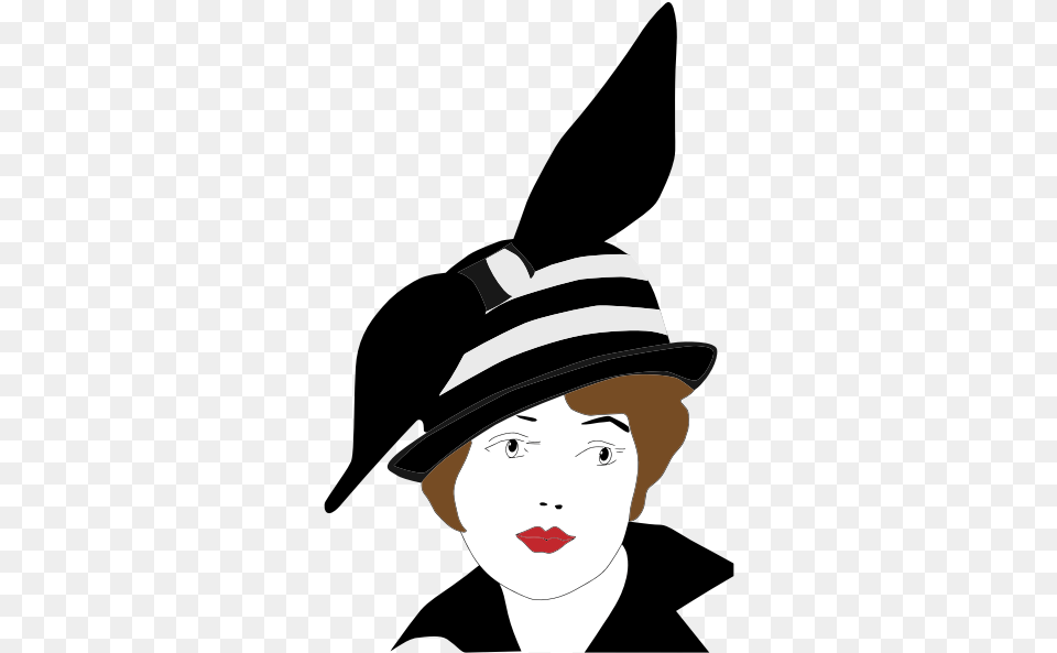 Vintage 1920s Woman Black And White Vintage Women Hat, Clothing, Head, Person, Face Free Png Download