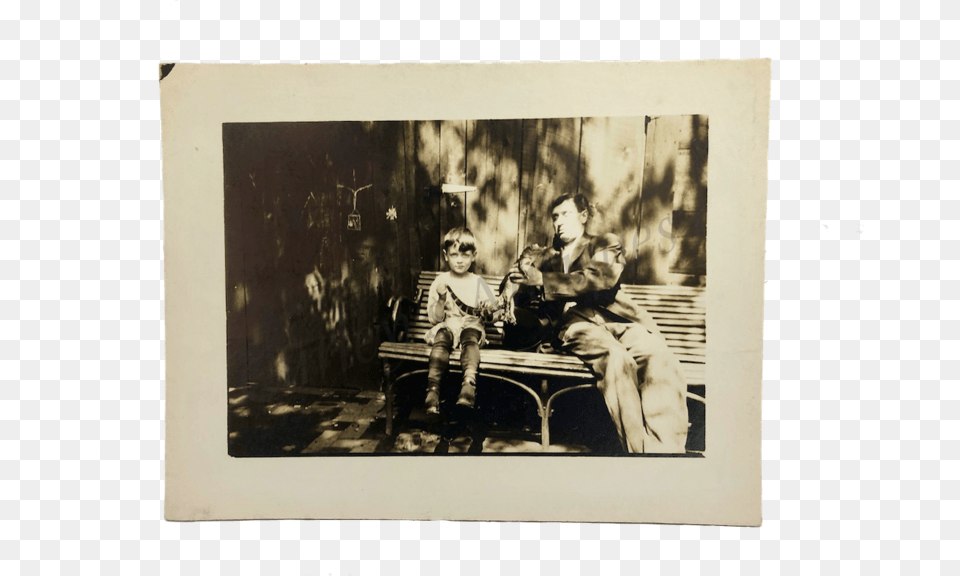 Vintage 1920s Young Boy His Father Amp Baby Alligator Photograph, Bench, Furniture, Adult, Person Png Image