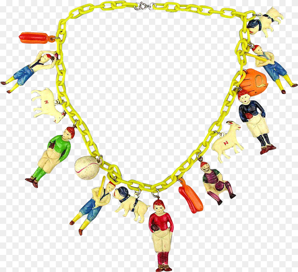 Vintage 1940s Celluloid Charm Necklace Occupied Japan Necklace, Accessories, Jewelry, Ball, Sport Png Image
