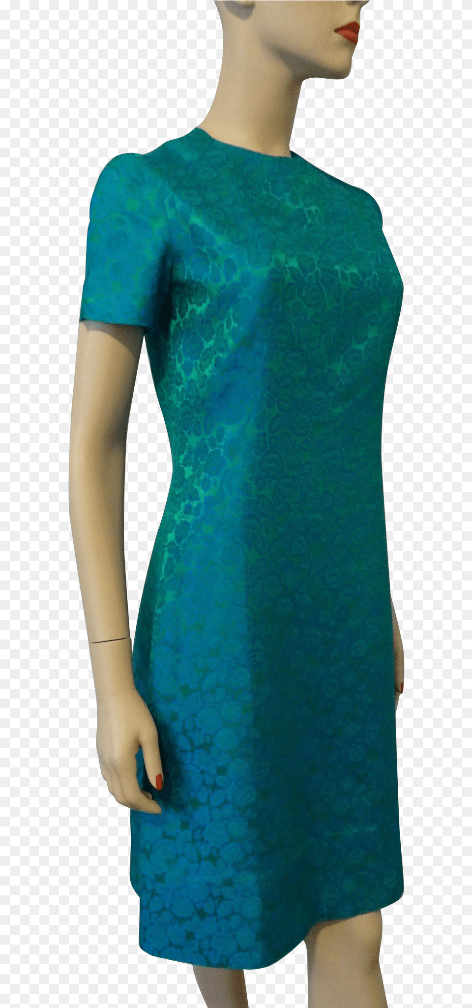 Vintage 1950s Brocade Dress Fit And Flare Blue Green Blue, Blouse, Clothing, Adult, Person Png