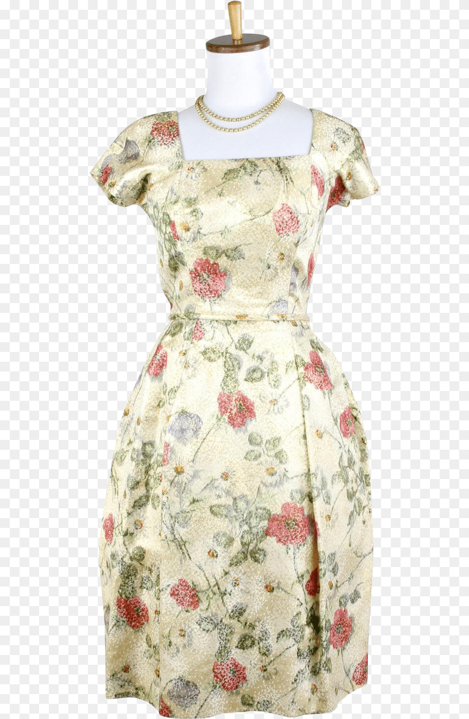 Vintage 1960s Gold Watercolor Flower Brocade Dress Day Dress, Blouse, Clothing, Woman, Wedding Free Transparent Png