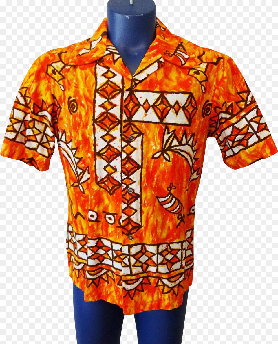 Vintage 1960s Ui Maikai Mens Orange Hawaiian Cotton Pattern, Beachwear, Blouse, Clothing, Shirt Png Image