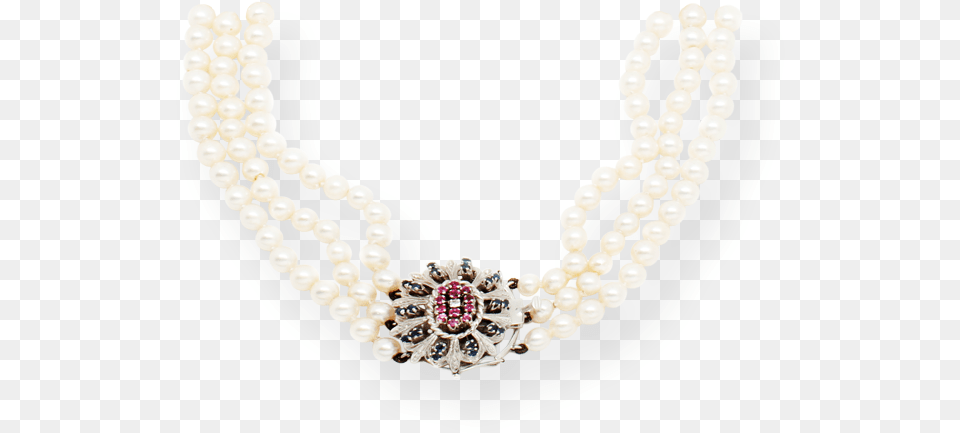 Vintage 3 Strand Pearl Necklace With Ruby Diamond Necklace, Accessories, Jewelry, Bead, Bead Necklace Png Image