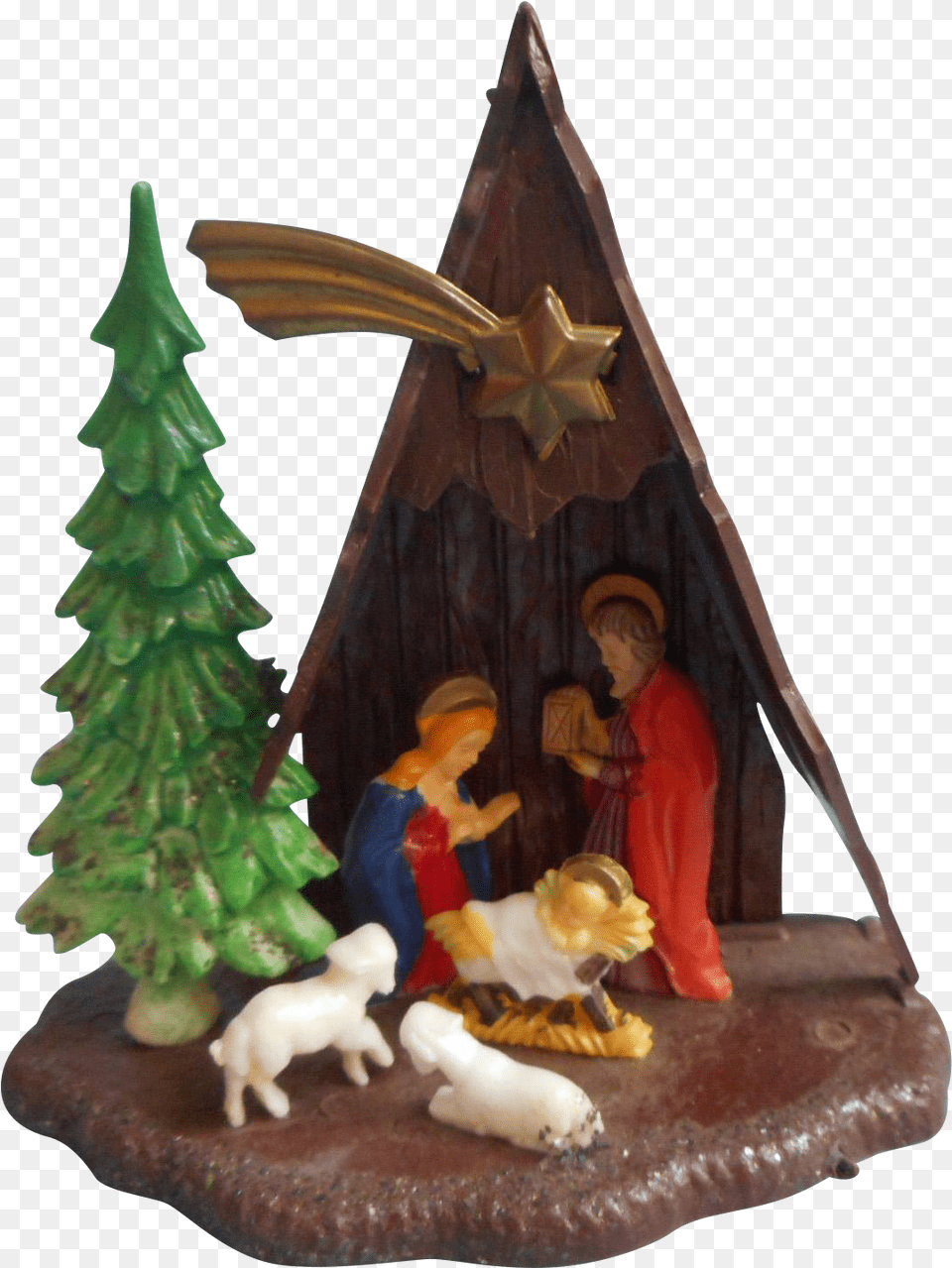 Vintage A Frame Nativity Christmas Ornament Plastic Christmas Tree, Figurine, Adult, Person, Man Png Image