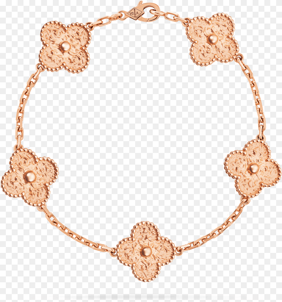 Vintage Alhambra Bracelet 5 Motifs Van Cleef Rose Gold Bracelet, Accessories, Jewelry, Necklace Png Image