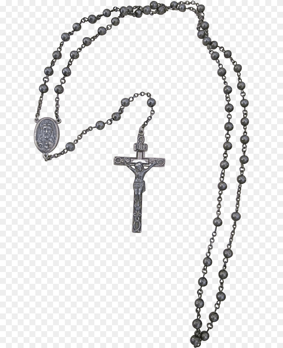 Vintage All Sterling Silver Rosary Crucifix Beads Medals Prayer Beads, Cross, Symbol, Accessories, Jewelry Free Png