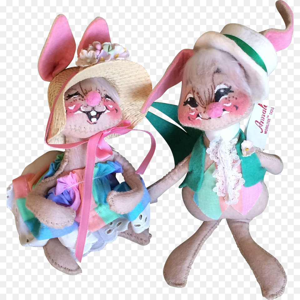 Vintage Annalee Mr And Mrs Easter Bunny Dolls Darling Dolls, Clothing, Hat, Plush, Toy Png