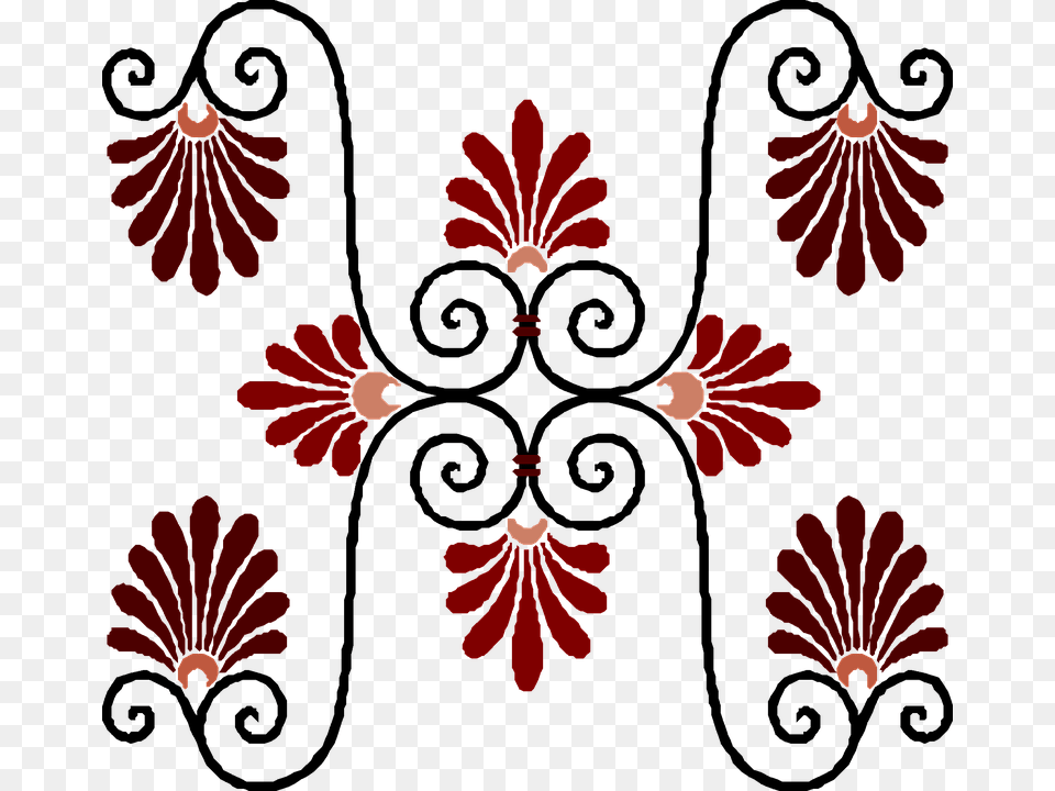 Vintage Art Deco Design Pattern Decoration Retro Embroidery Design In Hd, Maroon, Flower, Plant Png Image
