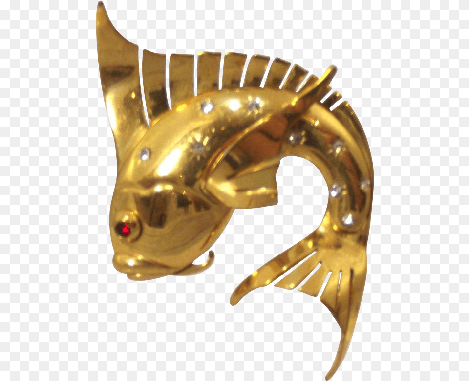 Vintage Art Deco Gold Tone And Rhinestene Koi Carp Fish, Accessories, Bronze Free Png Download