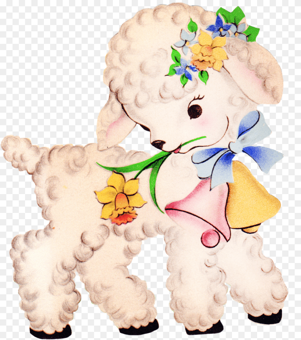 Vintage Baby Lamb Clipart, Person, Plush, Toy, Face Free Png