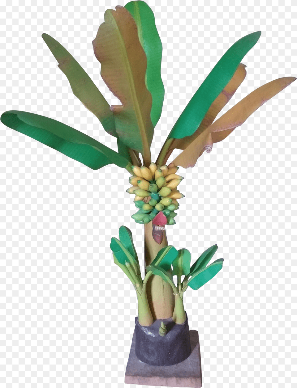 Vintage Bali Handcarved Banana Plant Houseplant, Flower, Flower Arrangement, Food, Fruit Png