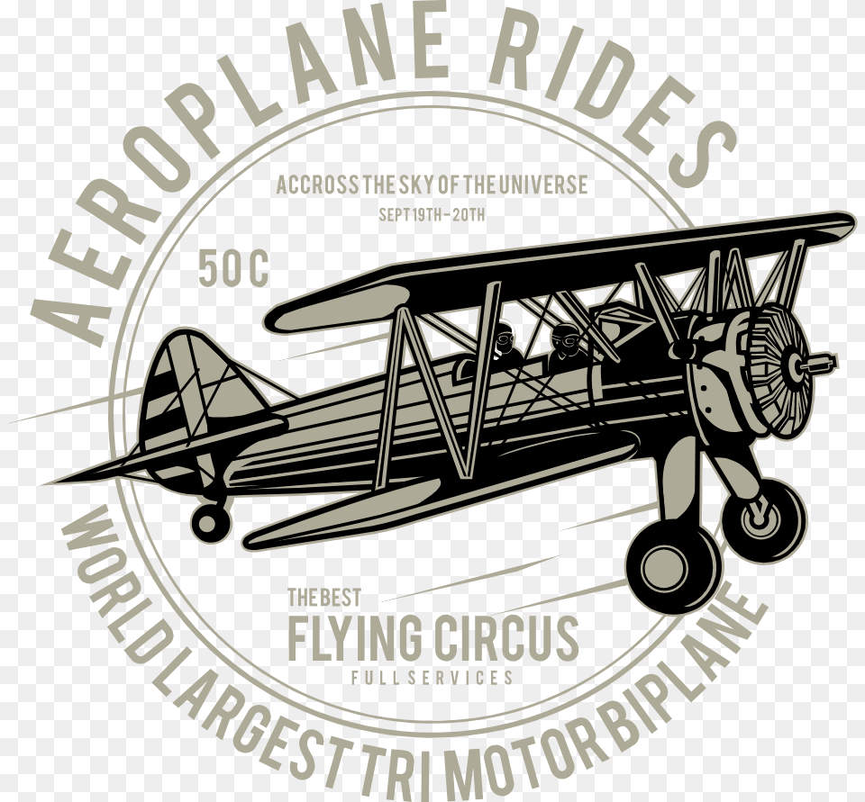 Vintage Biplane Circle 7 Logo, Aircraft, Transportation, Vehicle, Airplane Png Image