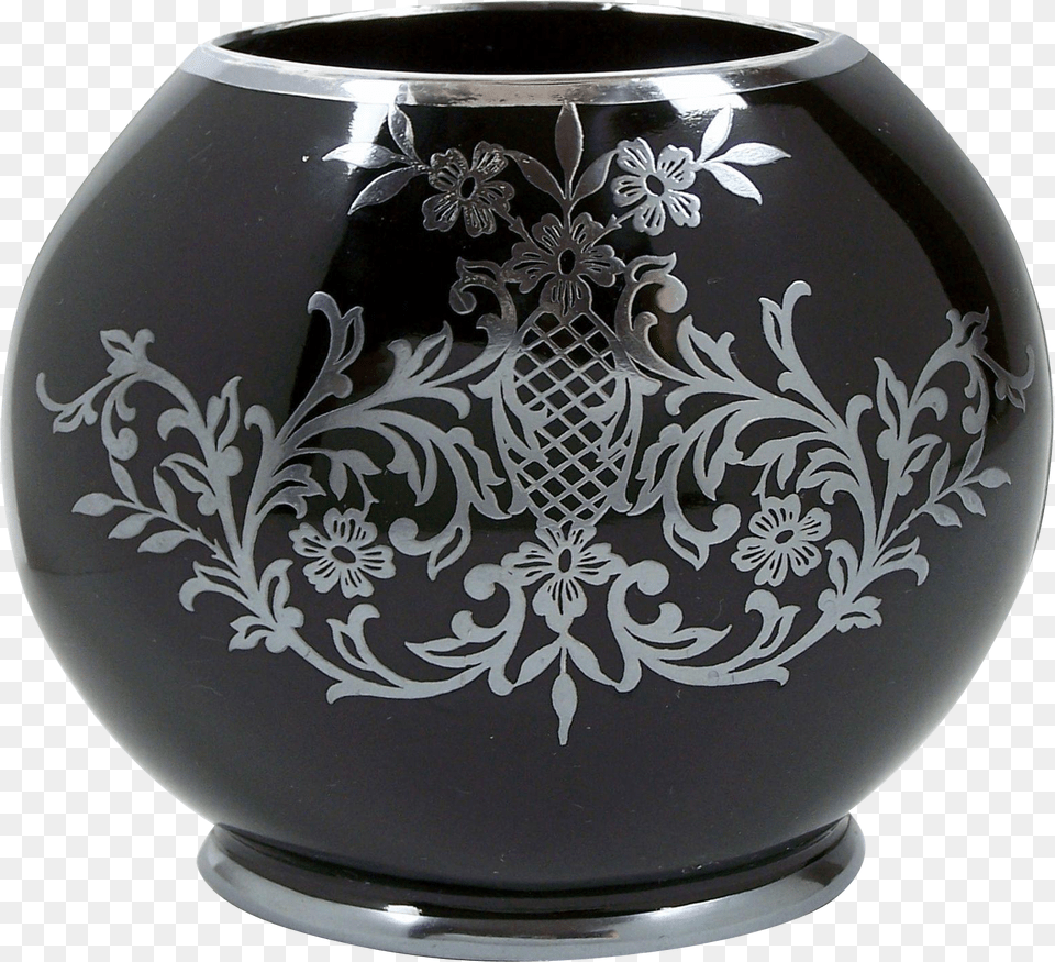 Vintage Black Amethyst Glass Vase Sterling Silver Floral Vase, Art, Jar, Porcelain, Pottery Png