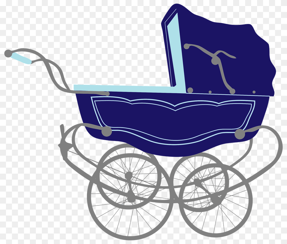 Vintage Blue Baby Stroller Carriage Clipart, Transportation, Vehicle, Machine, Wheel Png Image