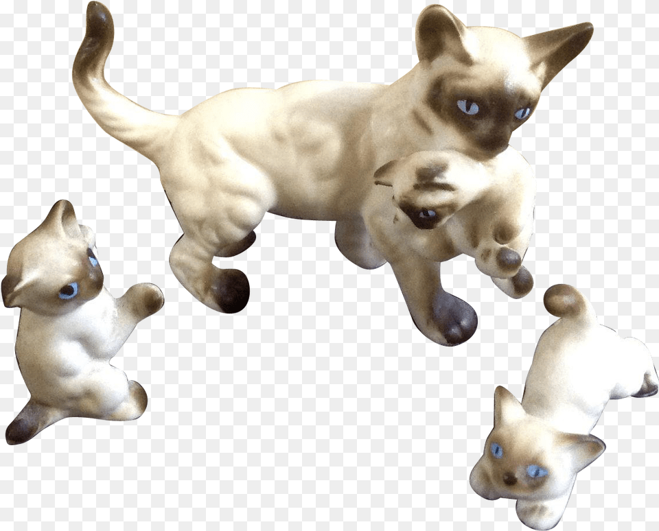 Vintage Bone China Miniatures Mother Siamese Cat And Siamese, Figurine, Animal, Canine, Dog Free Png