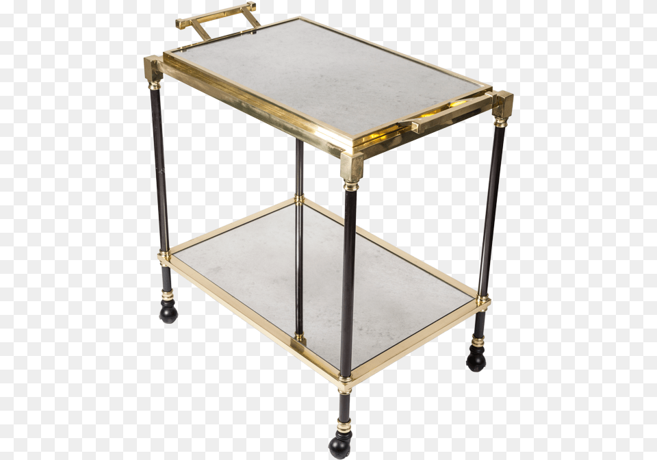 Vintage Brass Bronze Antiqued Mirror Bar Cart With End Table, Furniture, Coffee Table, Indoors, Desk Free Transparent Png