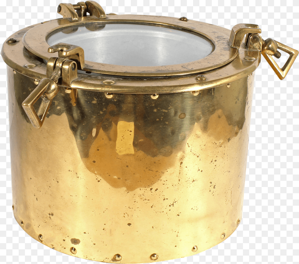 Vintage Brass Porthole Ice Bucket Cylinder Png Image