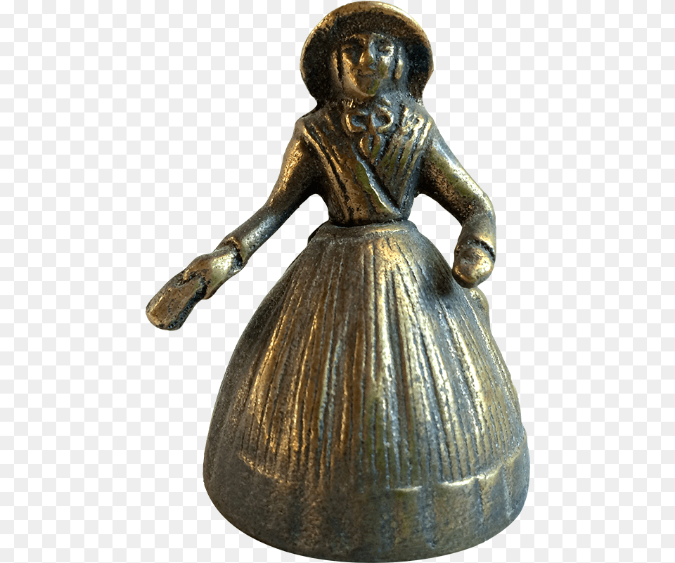 Vintage Brass Schoolmarm Bell 117 1114 Bronze Sculpture, Figurine, Person, Archaeology, Face Free Png Download