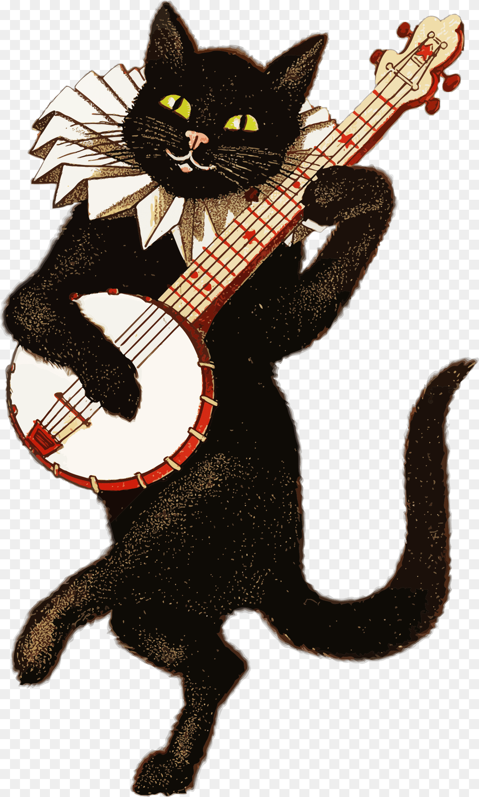 Vintage Cat Playing Banjo, Guitar, Musical Instrument, Animal, Mammal Png Image