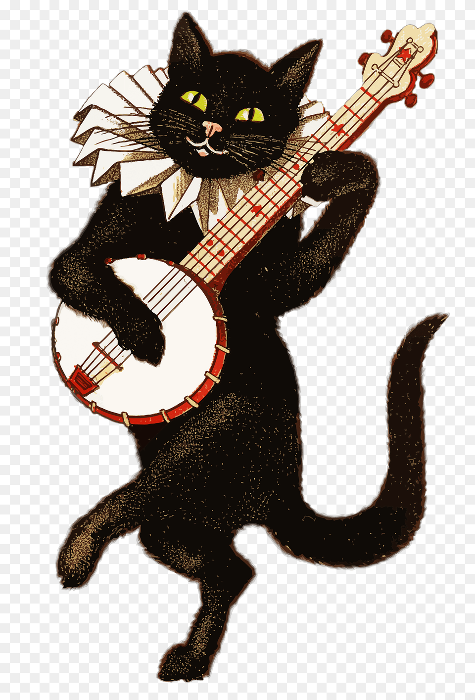 Vintage Cat Playing Banjo Clipart, Guitar, Musical Instrument, Animal, Mammal Free Png Download