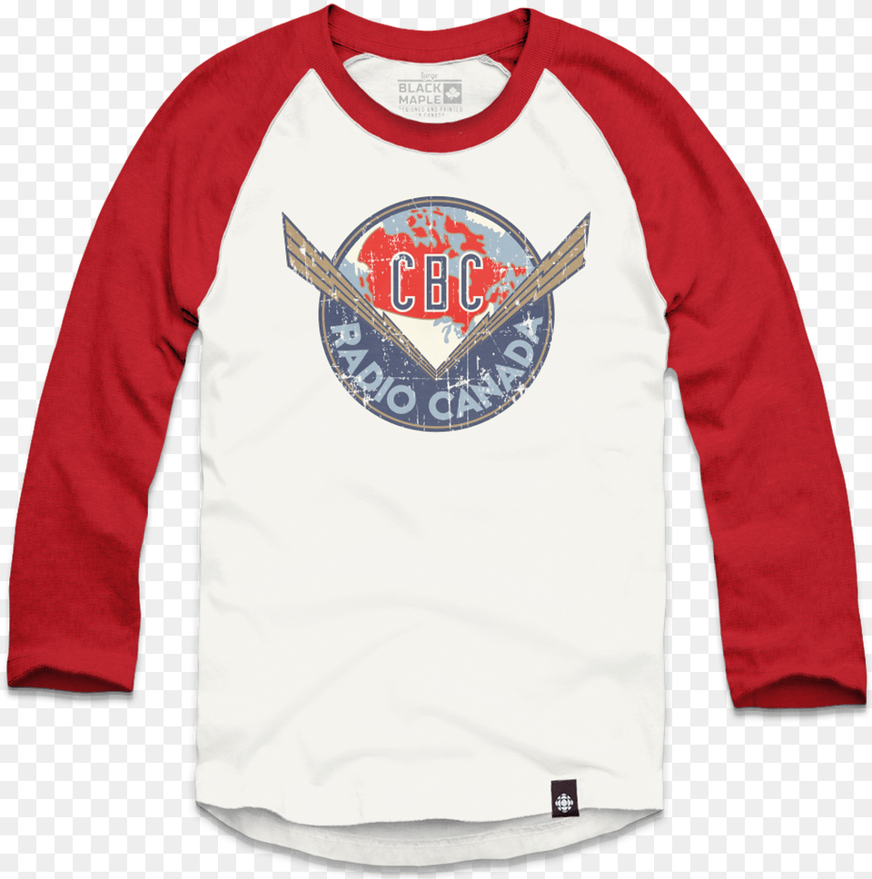 Vintage Cbc Thunderbolt Logo White With Red Raglan, Clothing, Long Sleeve, Shirt, Sleeve Free Png Download