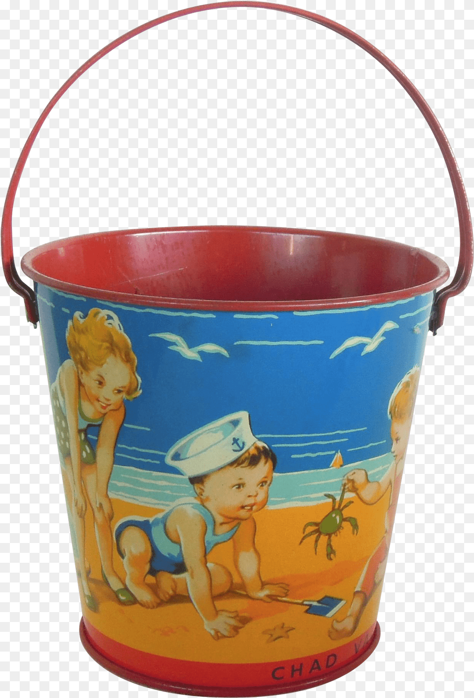 Vintage Chad Valley Beach Pail England Mint Condition Vintage Beach Pails, Bucket, Baby, Person, Face Png Image