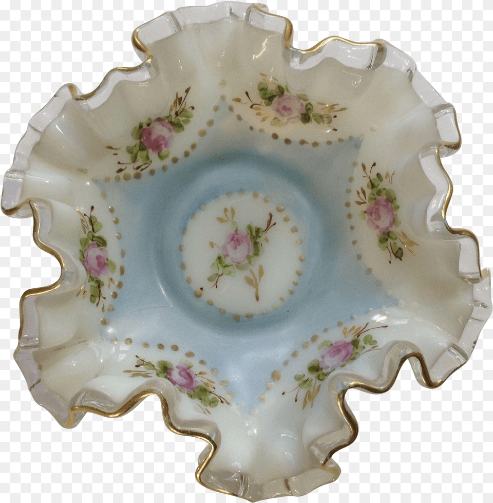 Vintage Charleton Ruffle Edge Milk Glass Dish Hand Platter, Art, Pottery, Porcelain, Plate Free Png