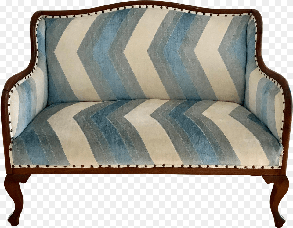 Vintage Chevron Fabric Upholstered Bench Settee On Studio Couch, Furniture, Chair Free Png Download