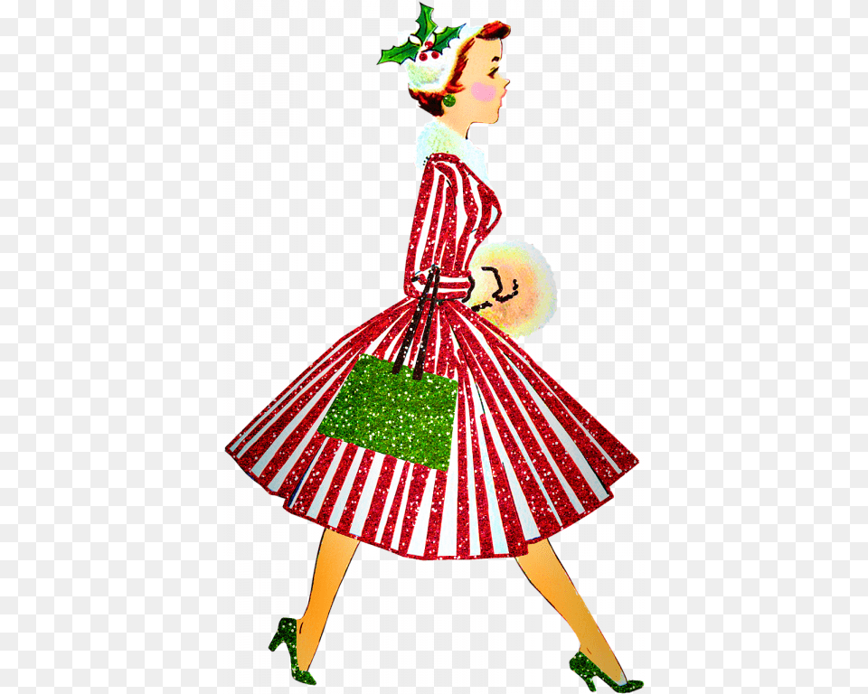Vintage Christmas Ladies Clipart, Clothing, Costume, Person, Dress Png