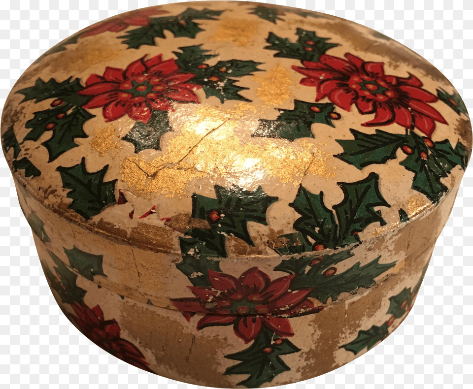 Vintage Christmas Paper Mache Coasters In Box Poinsettia Png Image