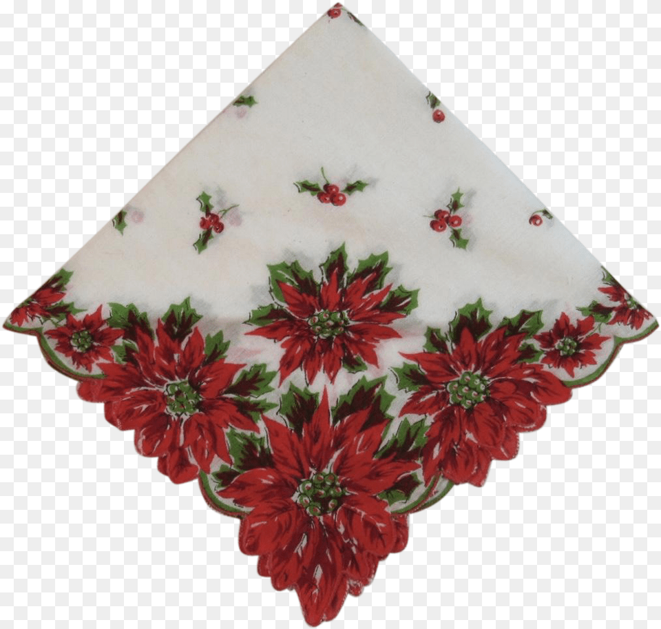 Vintage Christmas Poinsettia Hanky Decorative, Pattern, Embroidery, Art, Porcelain Png