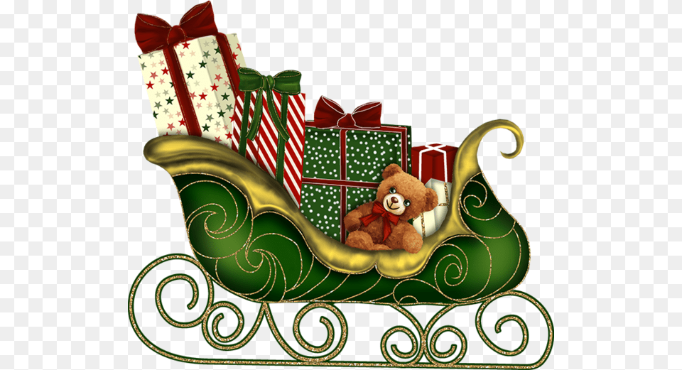 Vintage Christmas Santa Sleigh Clipart, Furniture, Teddy Bear, Toy, Gift Free Png Download