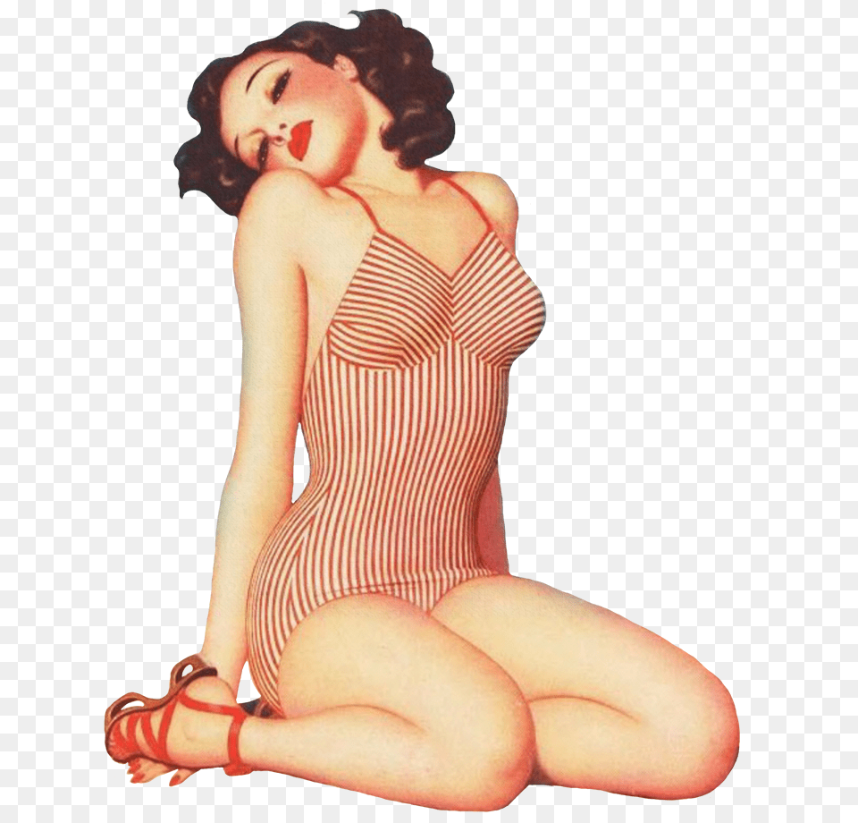 Vintage Clip Art Girl In Bathing Suit Vintage Pinup Public Domain, Clothing, Swimwear, Adult, Person Png Image