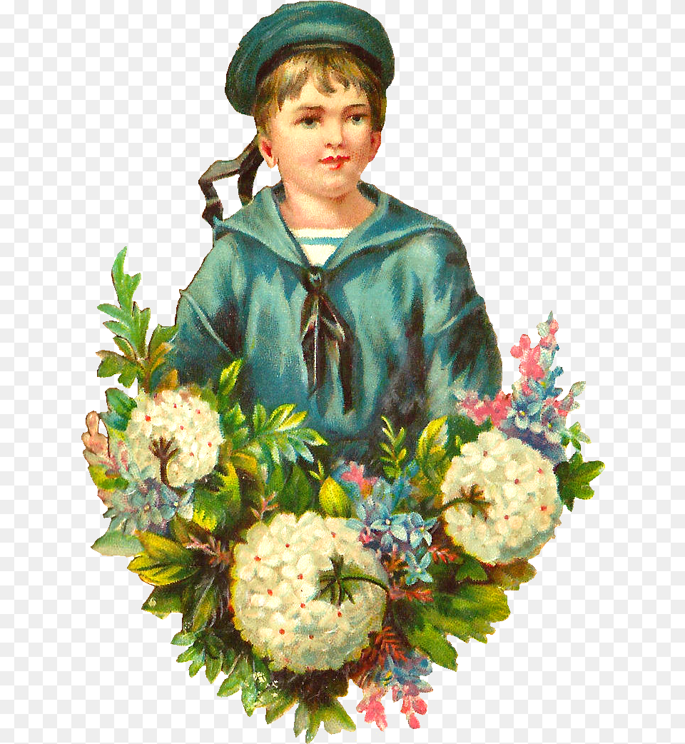 Vintage Clipart Of Boys, Art, Plant, Painting, Flower Free Png