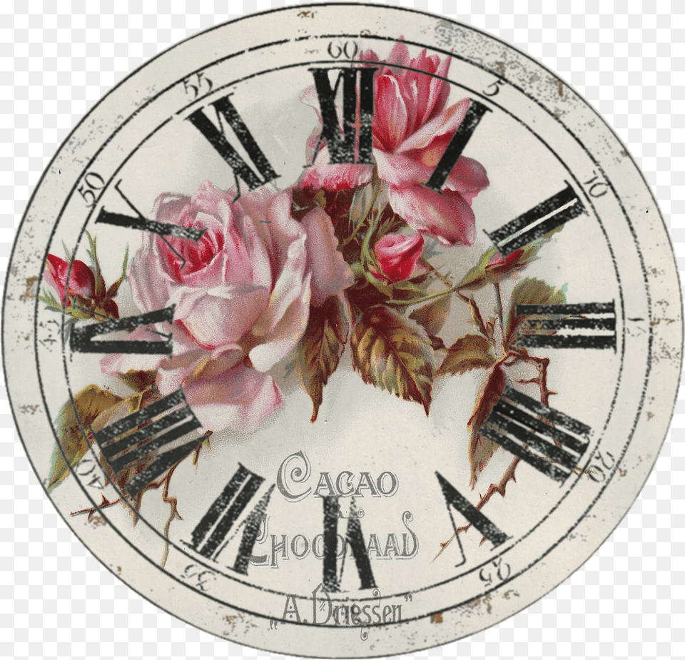 Vintage Clock Fondo Par Reloj, Analog Clock, Flower, Plant, Rose Png