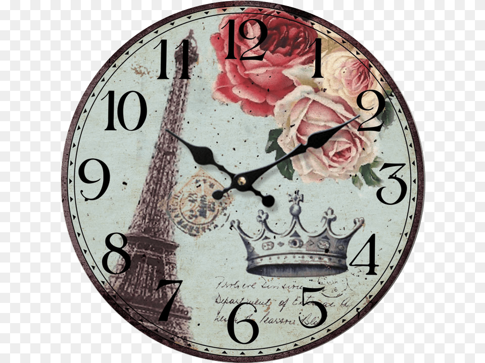Vintage Clock Transparent Background, Analog Clock, Flower, Plant, Rose Free Png