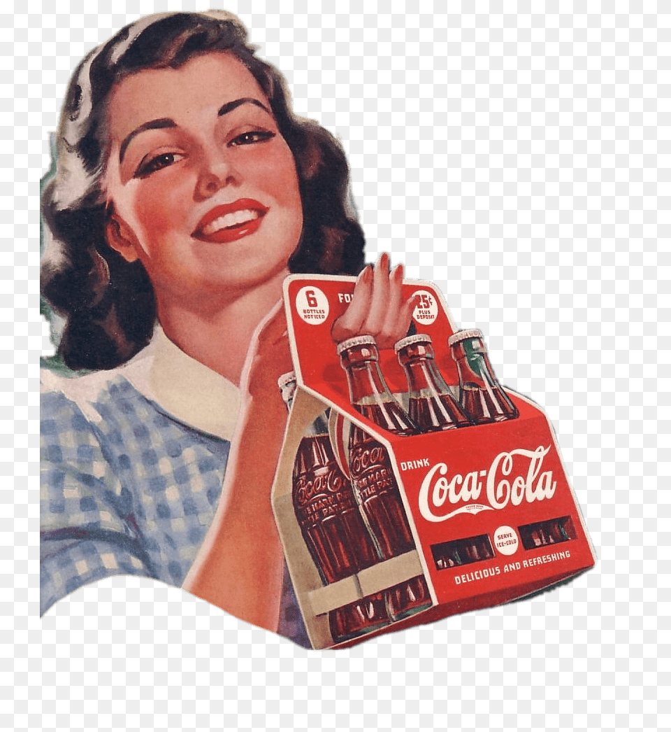 Vintage Coca Cola Advertising Feat Woman, Advertisement, Adult, Person, Female Png