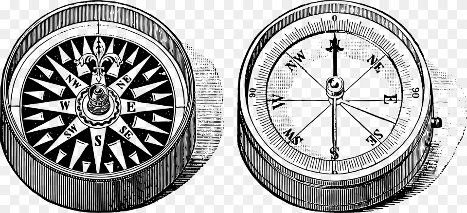 Vintage Compass Illustration, Gray Free Transparent Png