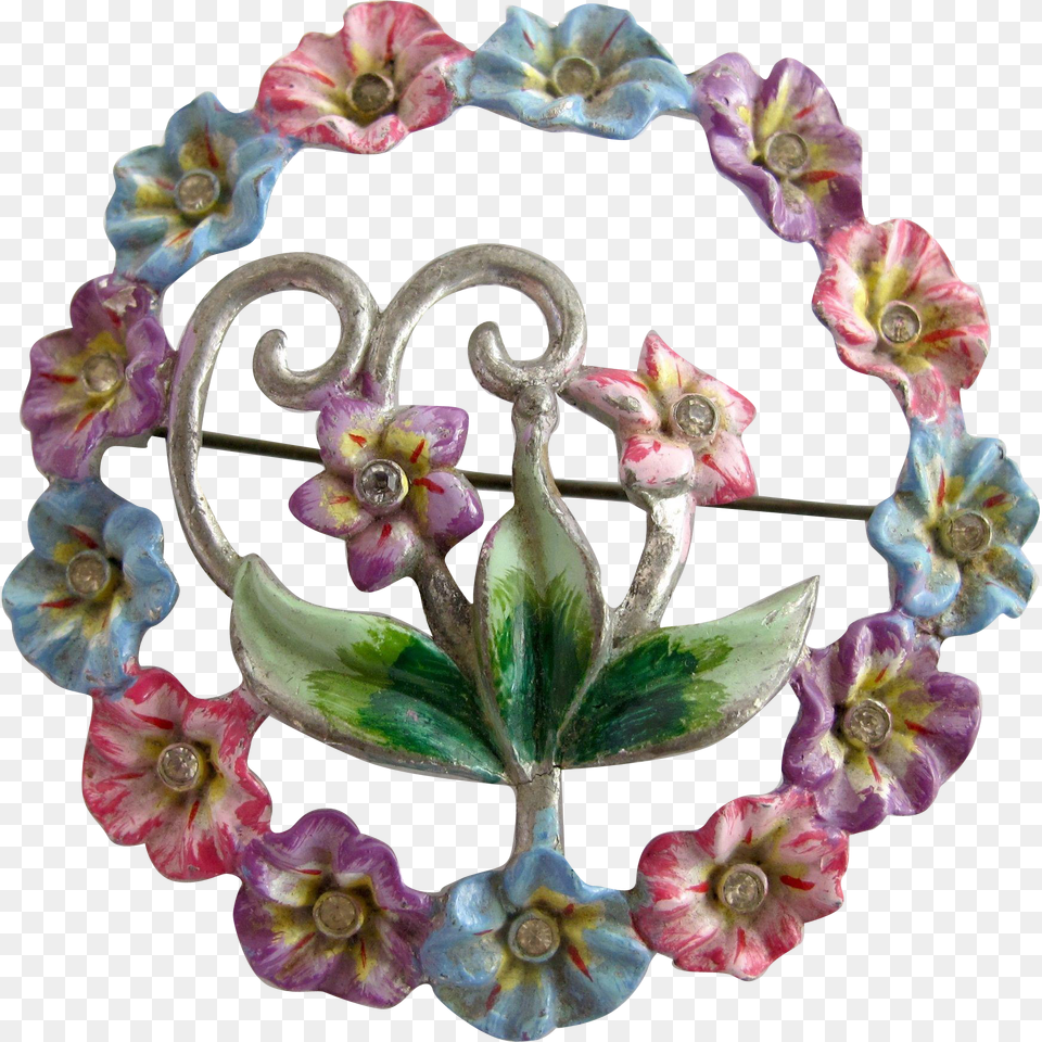 Vintage Coro Enamel Pastel Flower Circle Brooch Artificial Flower, Accessories, Jewelry, Plant Png Image