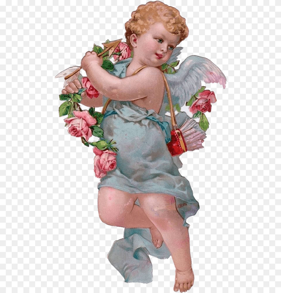 Vintage Cupid, Baby, Person, Plant, Flower Bouquet Png Image