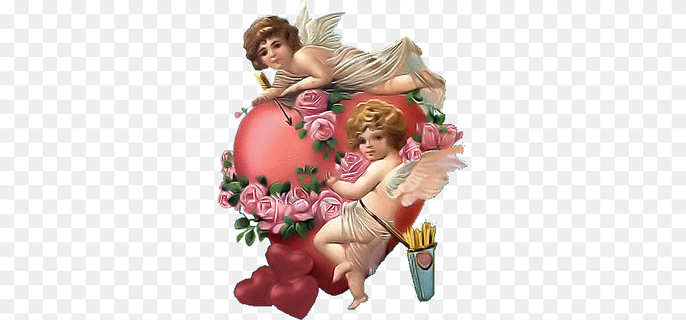 Vintage Cupids Valentines Day With Angels, Baby, Person, Angel, Cupid Free Png