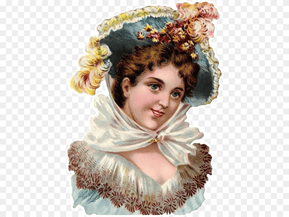Vintage Cute Victorian Girl Woman Antique, Art, Bonnet, Clothing, Painting Png