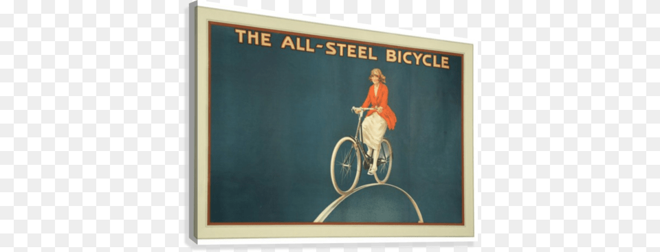 Vintage Cycling Poster For Raleigh Bicycle Canvas Print Vintage Raleigh Poster Red Lady, Adult, Vehicle, Transportation, Person Free Png Download