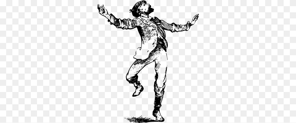 Vintage Dancing Man Drawing, Gray Png